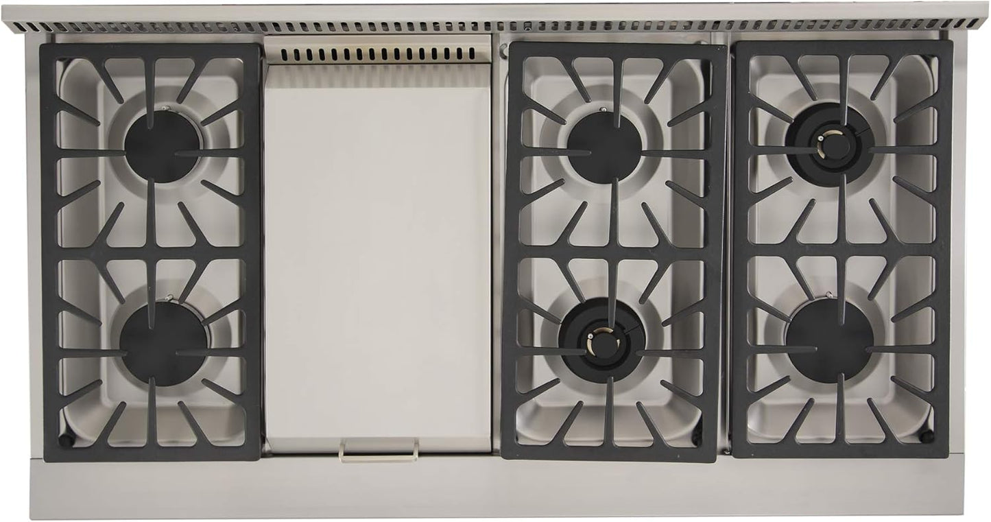 KUCHT Professional 48 in. 6.7 cu. ft. Dual Fuel Range for Propane Gas with Sealed Burners, Griddle and Convection Oven in Stainless Steel with Classic Silver Knobs