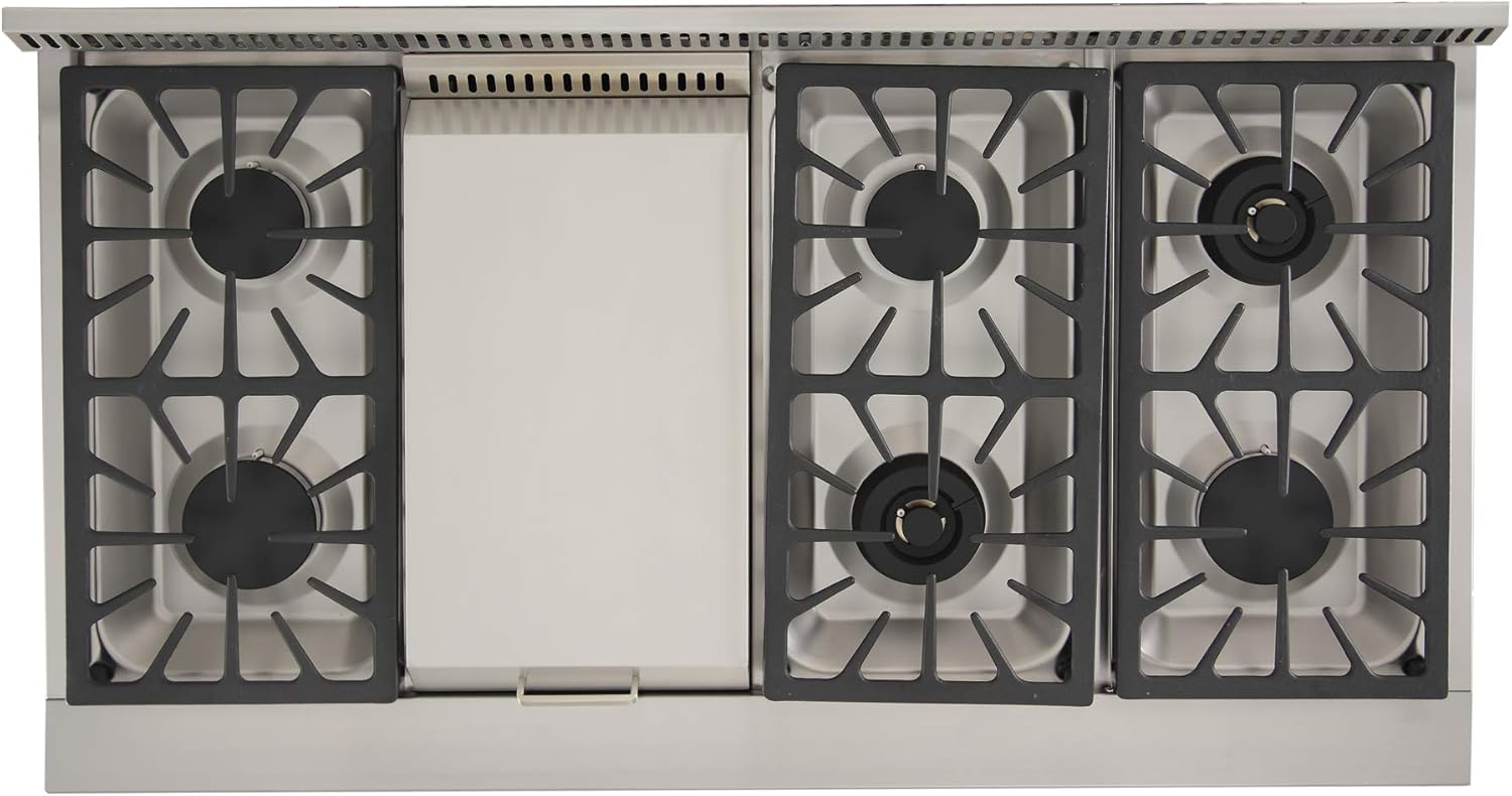 KUCHT Professional 48 in. 6.7 cu. ft. Dual Fuel Range for Propane Gas with Sealed Burners, Griddle and Convection Oven in Stainless Steel with Classic Silver Knobs