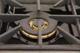 KUCHT Professional 36 in. 5.2 cu. ft. Dual Fuel Range for Propane Gas with Sealed Burners and Convection Oven in Stainless Steel with Gold Handle, Rings and Knobs.