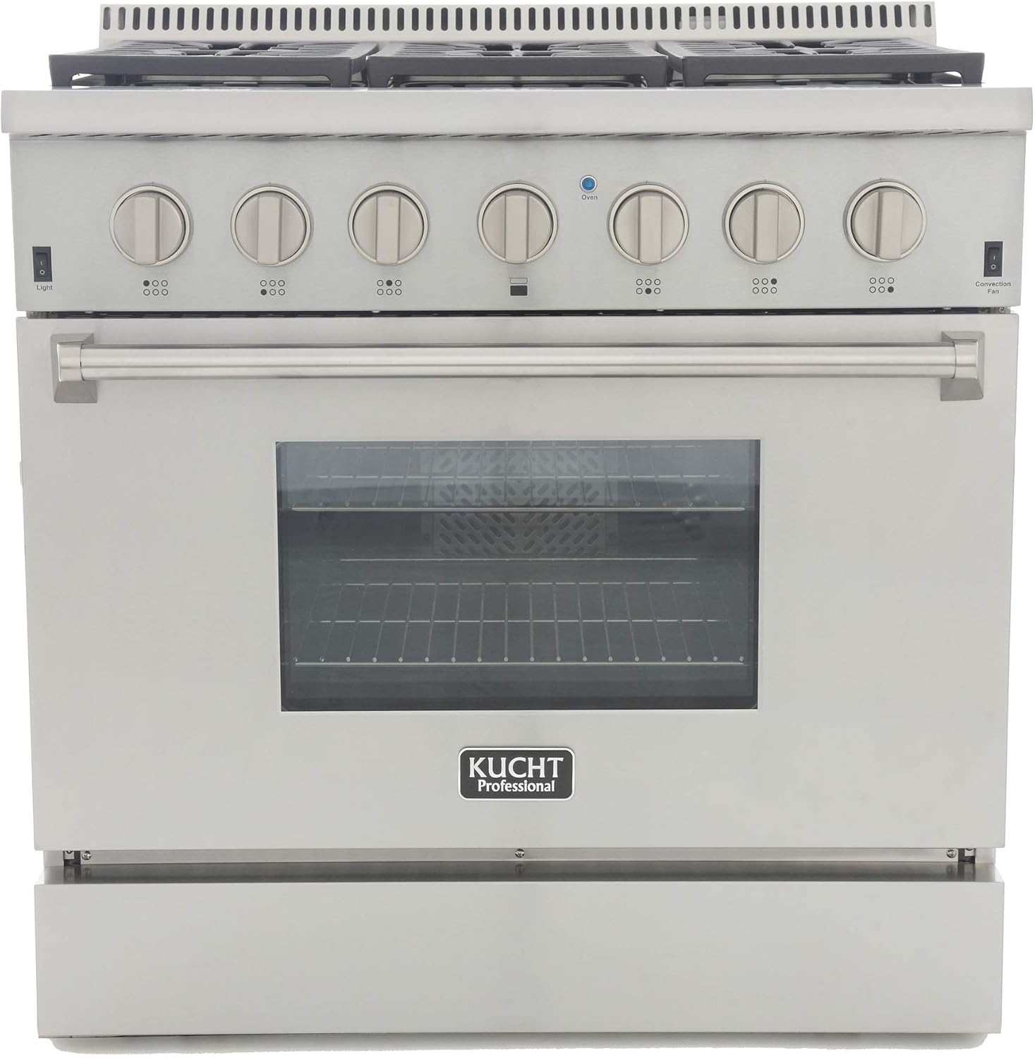 KUCHT Professional 36 in. 5.2 cu. ft. Natural Gas Range with Sealed Burners and Convection Oven in Stainless Steel with Classic Silver Knobs