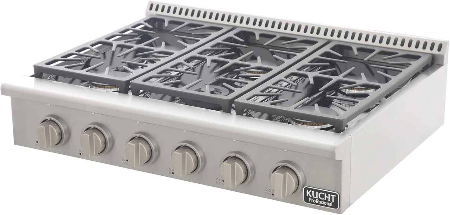 KUCHT Professional 36 in. Propane Gas Range-Top with Sealed Burners in Stainless Steel with Classic Silver Knobs