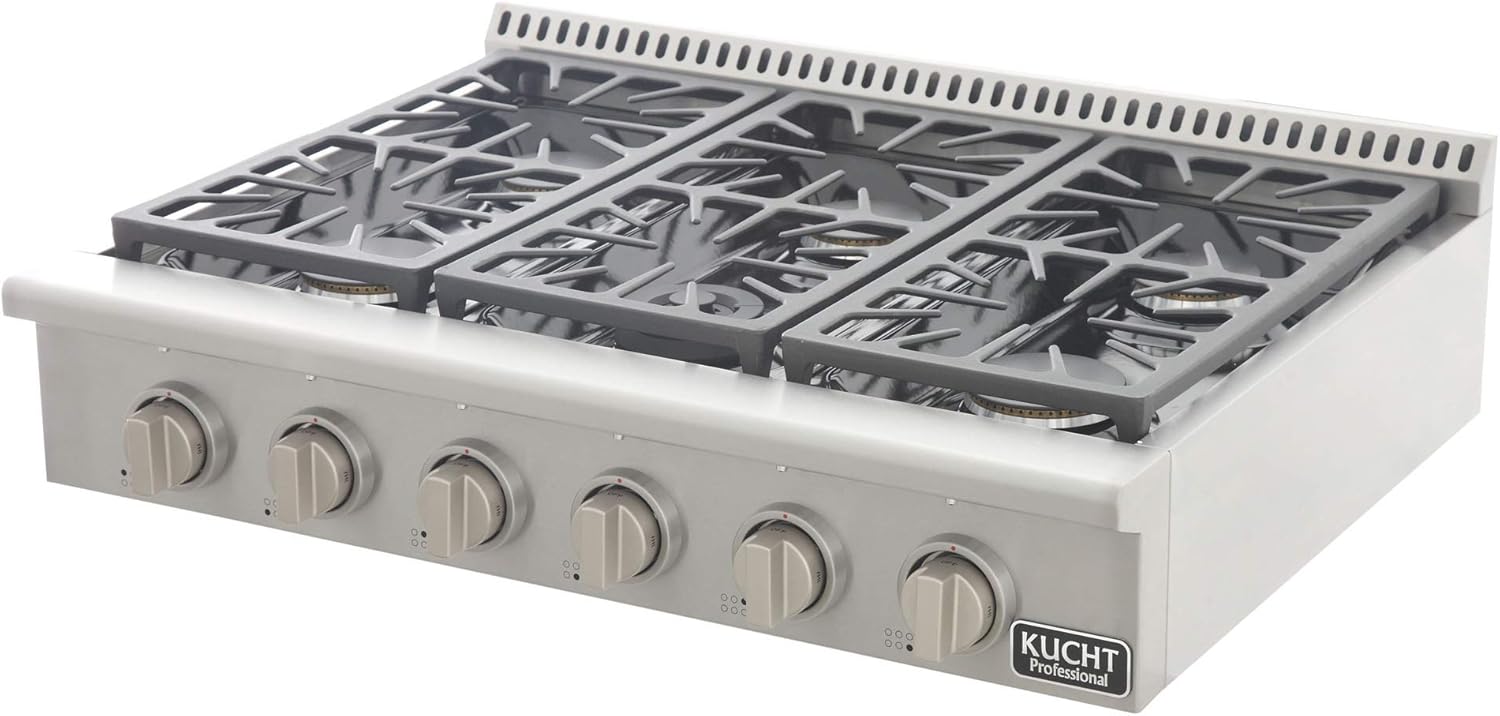 KUCHT Professional 36 in. Propane Gas Range-Top with Sealed Burners in Stainless Steel with Classic Silver Knobs