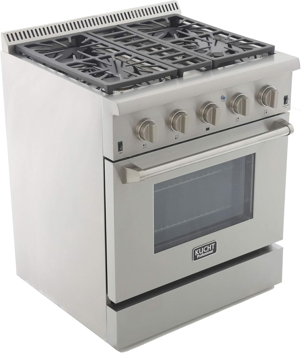KUCHT Professional 30 in. 4.2 cu. ft. Dual Fuel Range for Natural Gas with Sealed Burners and Convection Oven in Stainless Steel with Classic Silver Knobs