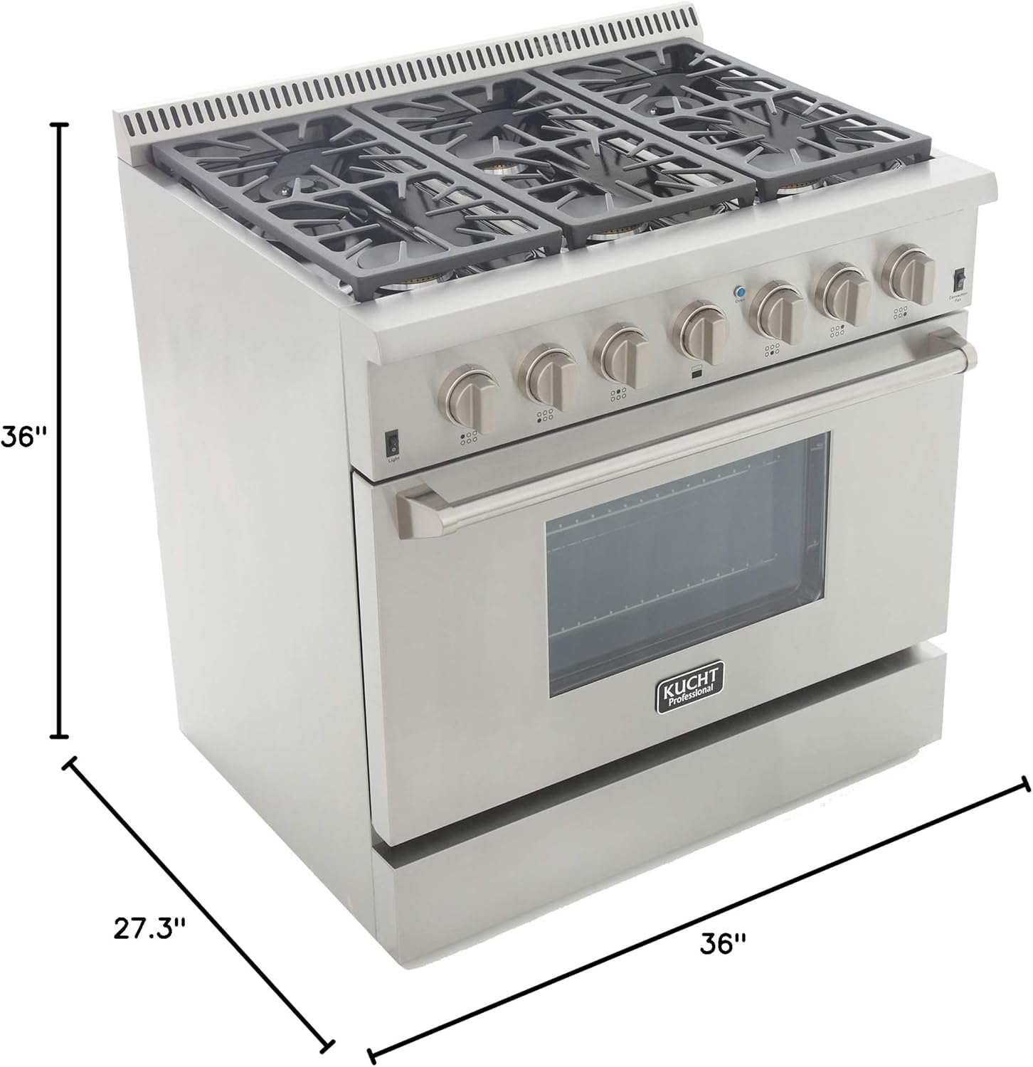 KUCHT Professional 36 in. 5.2 cu. ft. Propane Gas Range with Sealed Burners and Convection Oven in Stainless Steel with Classic Silver Knobs