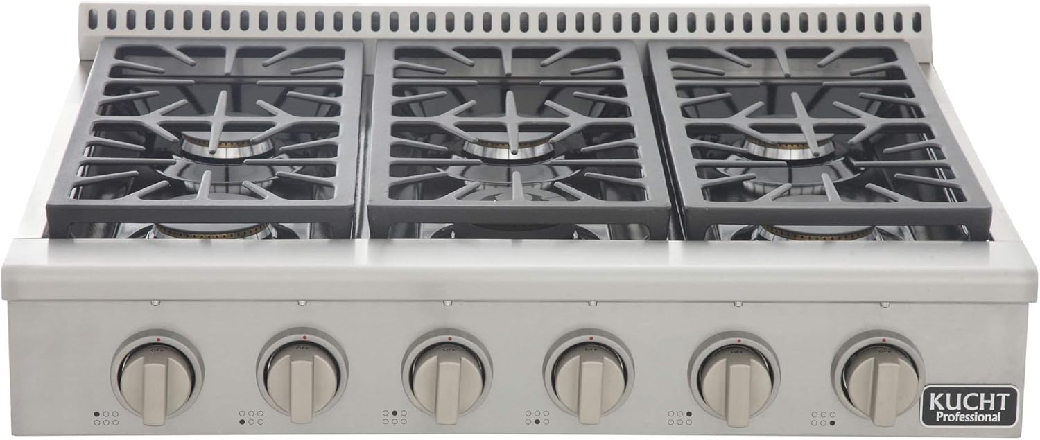 KUCHT Professional 36 in. Propane Gas Range-Top with Sealed Burners in Stainless Steel with Classic Silver Knobs