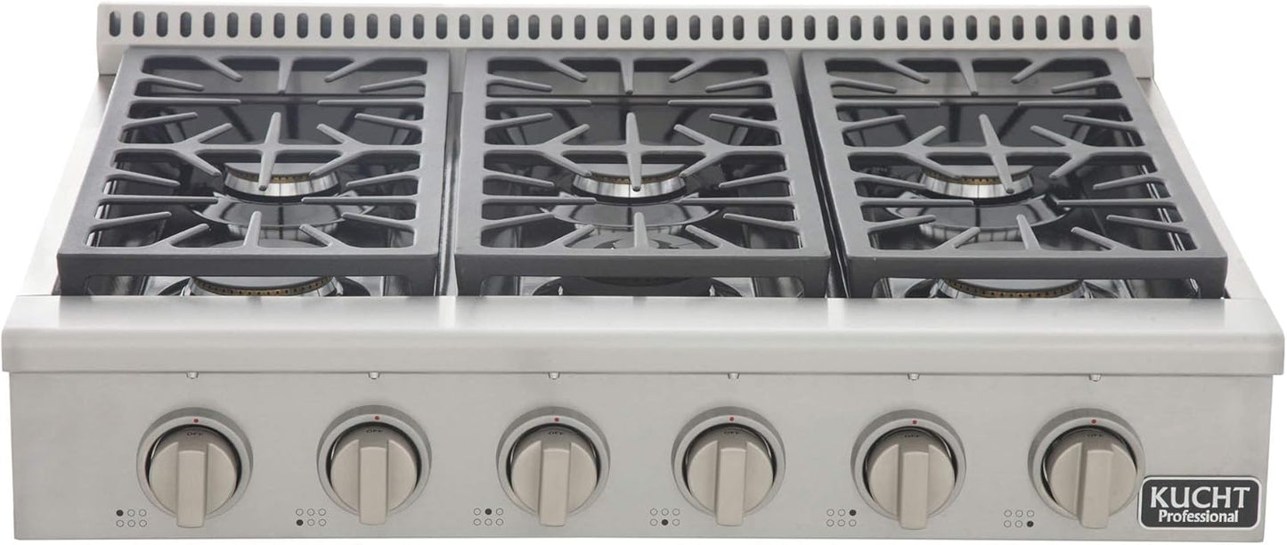KUCHT Professional 36 in. Natural Gas Range-Top with Sealed Burners in Stainless Steel with Classic Silver Knobs