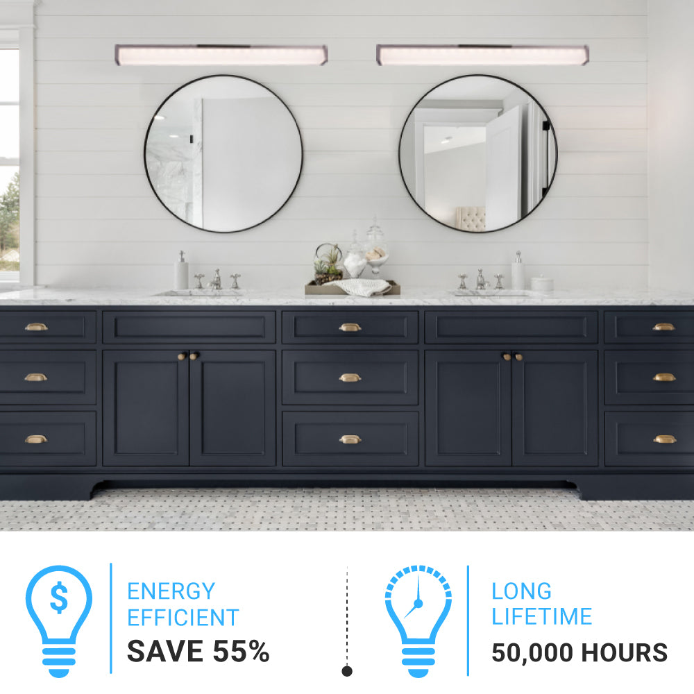 Bathroom Light Fixtures, Wall Mount, 24 inch/36 inch/48 inch, ETL Listed, Dimmable, Waterproof  Vanity Lighting, Rectangle Shape