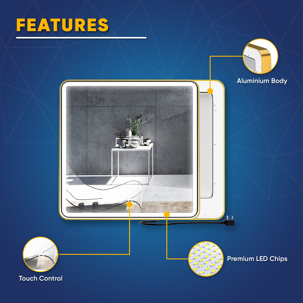 LED Lighted Bathroom Vanity Mirror With Shelf, Wall-Mounted, Touch Switch,  Anti-Fog Adjustable Color Temperature & Remembrance, CRI 90+, Lighted Makeup Mirrors, Raven Style