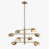 8-Light Chandelier Ceiling Light, Curved Disk Shades, Brass Finish Hardware,  120V, Bulb Type B10, Socket type E12, Max wattage Per Socket 60W - 33.5”D x 18.5“H
