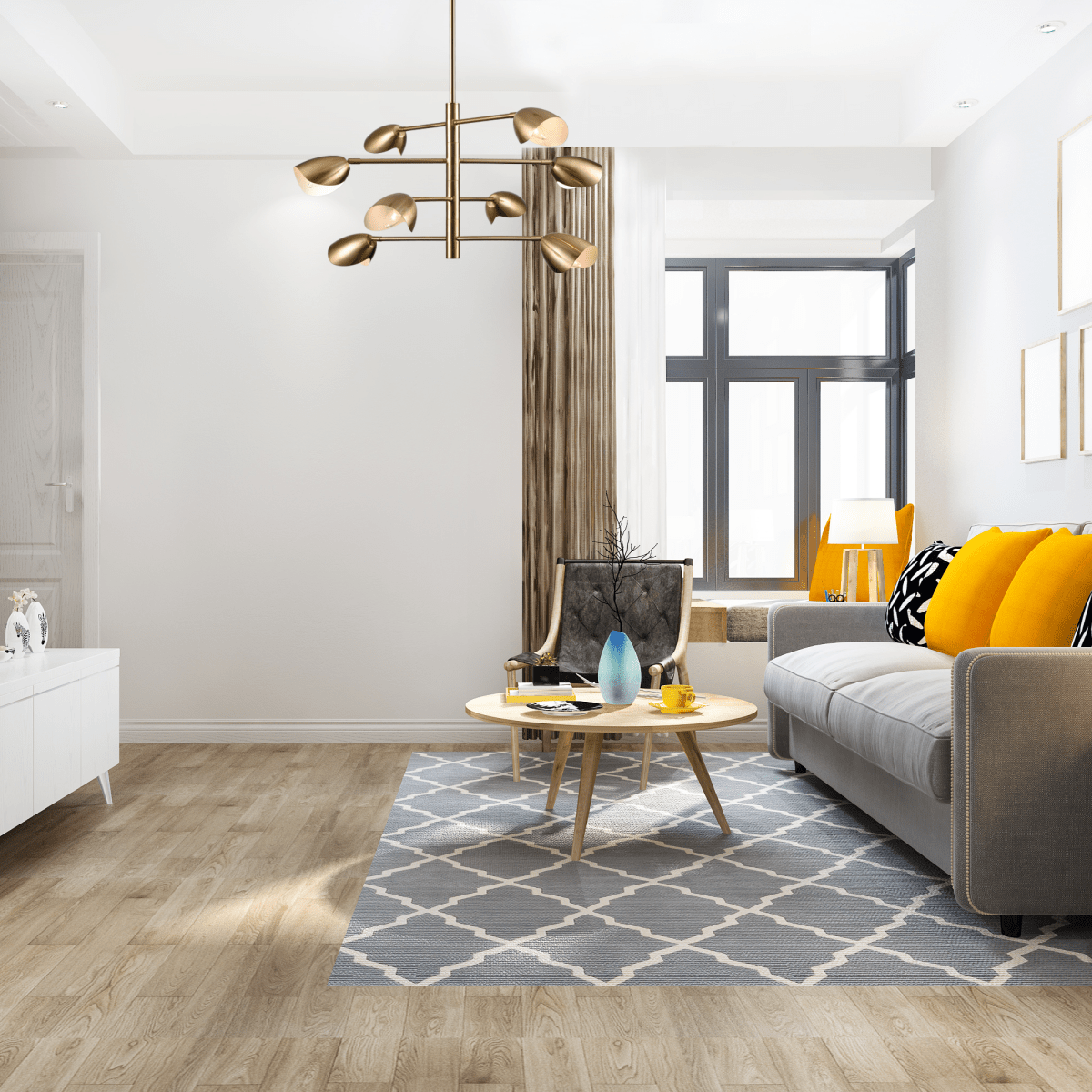 8-Light Chandelier Ceiling Light, Curved Disk Shades, Brass Finish Hardware,  120V, Bulb Type B10, Socket type E12, Max wattage Per Socket 60W - 33.5”D x 18.5“H