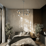 8-Light Chandelier Ceiling Light, Curved Disk Shades, Chrome Finish Hardware, 120V, Bulb Type B10, Socket type E12, Max wattage Per Socket 60W - 33.5”D x 18.5“H