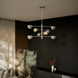 8-Light Chandelier Ceiling Light, Curved Disk Shades, Chrome Finish Hardware, 120V, Bulb Type B10, Socket type E12, Max wattage Per Socket 60W - 33.5”D x 18.5“H