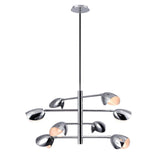 8-Light Chandelier Ceiling Light, Curved Disk Shades, Chrome Finish Hardware, 120V, Bulb Type B10, Socket type E12, Max wattage Per Socket 60W - 33.5”D x 18.5“H