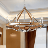 8-Light Farmhouse Chandelier, E12 Base, Polished Nickel Finish Hardware with Nature Solid Ashwood - 34“D x 26”H