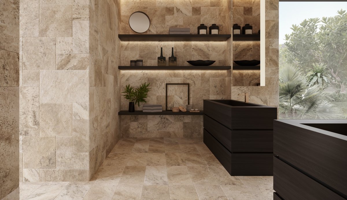 8 X 16 In Ivory Brushed & Chiseled Travertine