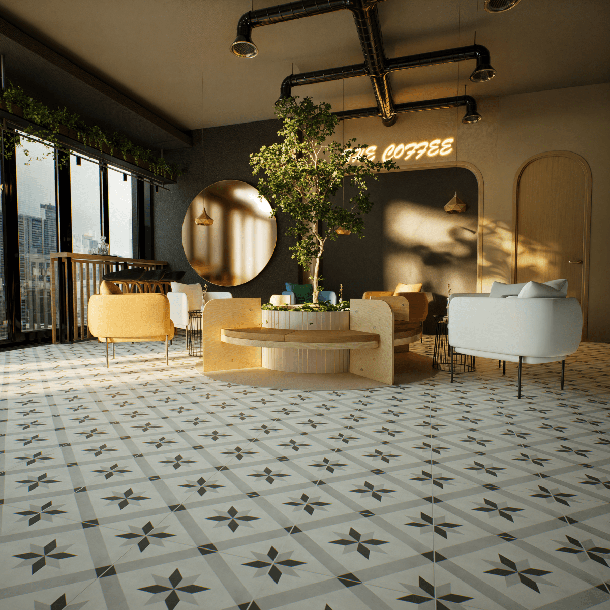 8 x 8 in. Form Ice Compass Matte Pressed Glazed Porcelain Tile