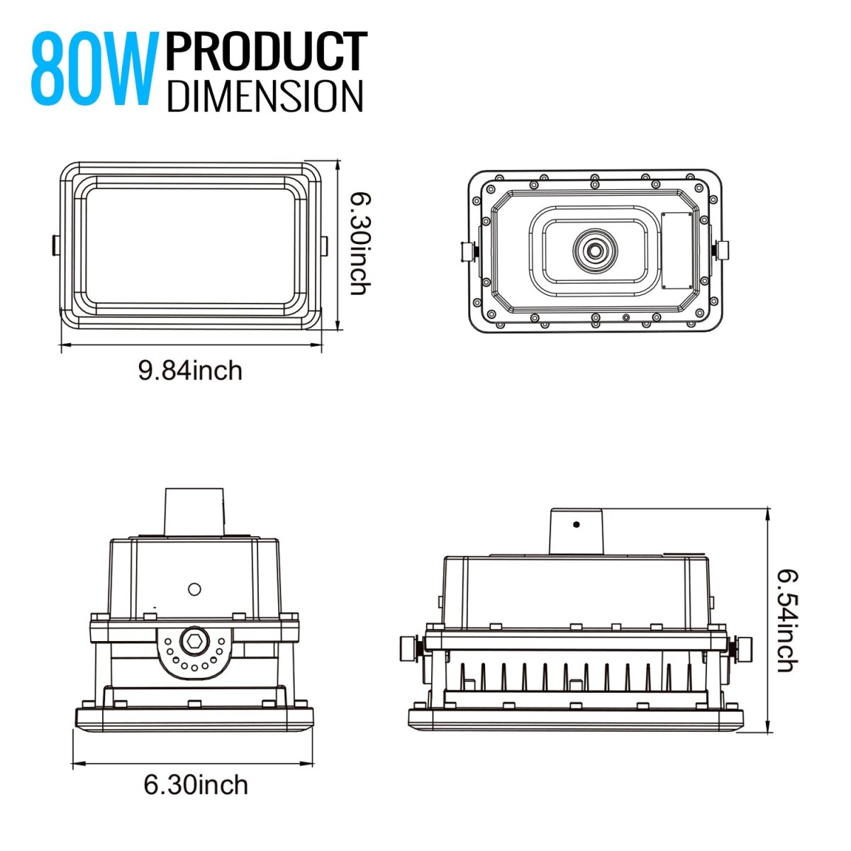 80 Watt LED Explosion Proof Flood Light, A Series, Dimmable, 5000K, 10800LM, AC100-277V, IP66, Hazardous Location Lighting Fixtures