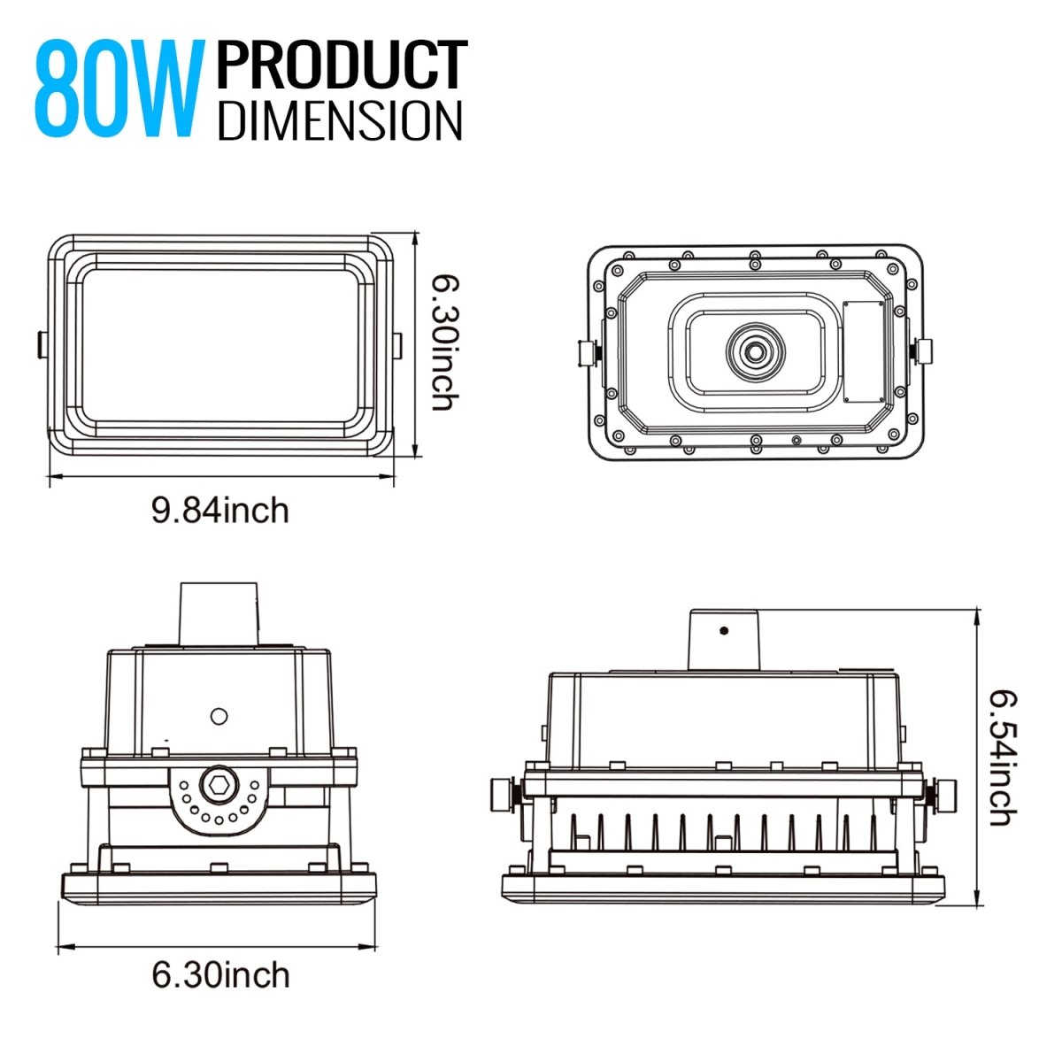 80 Watt LED Explosion Proof Flood Light, D Series, Dimmable, 5000K, 10800LM, AC100-277V, IP66, Hazardous Location Lighting Fixtures
