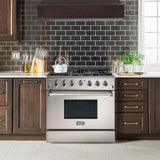 KUCHT Professional 36 in. 5.2 cu. ft. Natural Gas Range with Sealed Burners and Convection Oven in Stainless Steel with Classic Silver Knobs