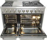 KUCHT Professional 48 in. 6.7 cu. ft. Dual Fuel Range for Propane Gas with Sealed Burners, Griddle and Convection Oven in Stainless Steel with Classic Silver Knobs