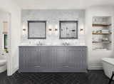 Dukes 84 in. Freestanding Bathroom Vanity with White Carrara Marble Top, White Square Sink
