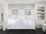 Dukes 84" White Double Vanity, White Quartz Top, White Square Sinks and 34" Mirrors w/ Faucets