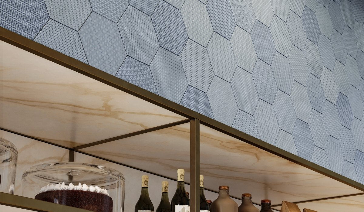 8.5 in Tapestri Denim Blend Hexagon Matte Pressed Glazed Porcelain Tile
