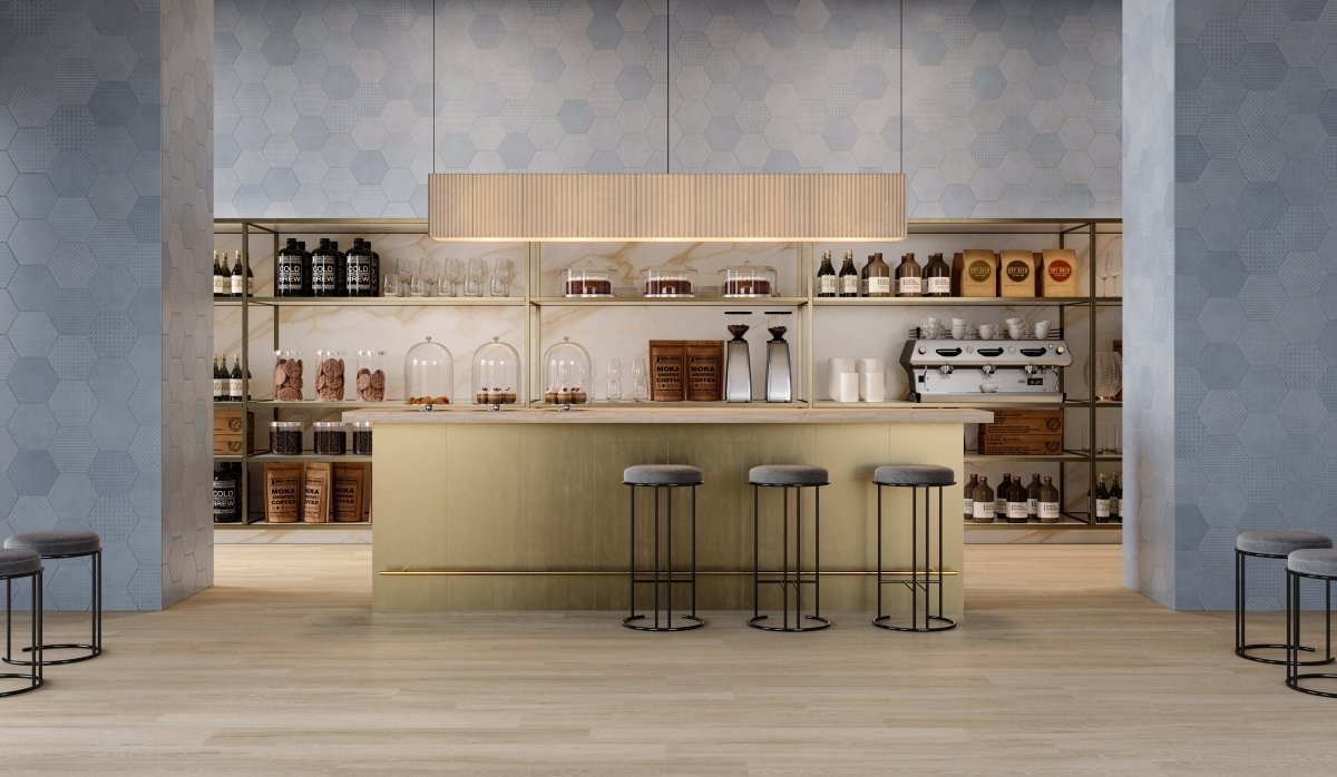 8.5 in Tapestri Denim Blend Hexagon Matte Pressed Glazed Porcelain Tile