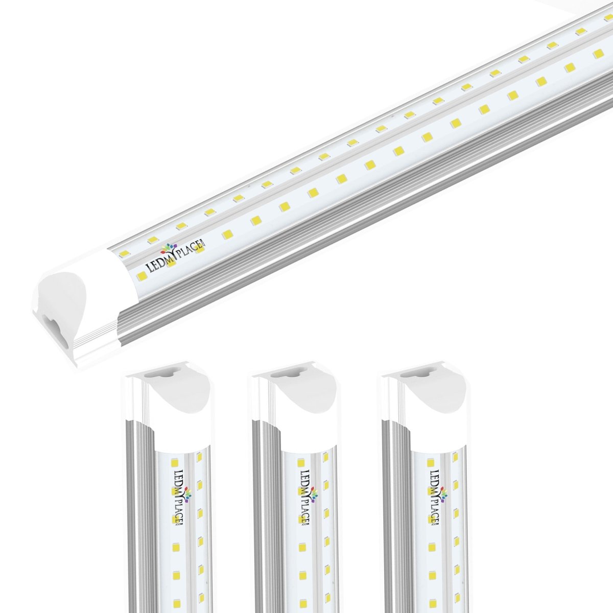 8ft LED Shop Light Fixture, 60W V Shape 6500K 7200LM Clear Cover, AC100-277V, ETL Listed, Plug and Play, Damp Location, High Output T8 Integrated LED Tube, Linkable LED Shop Lights for Garage, Warehouse, Workshop