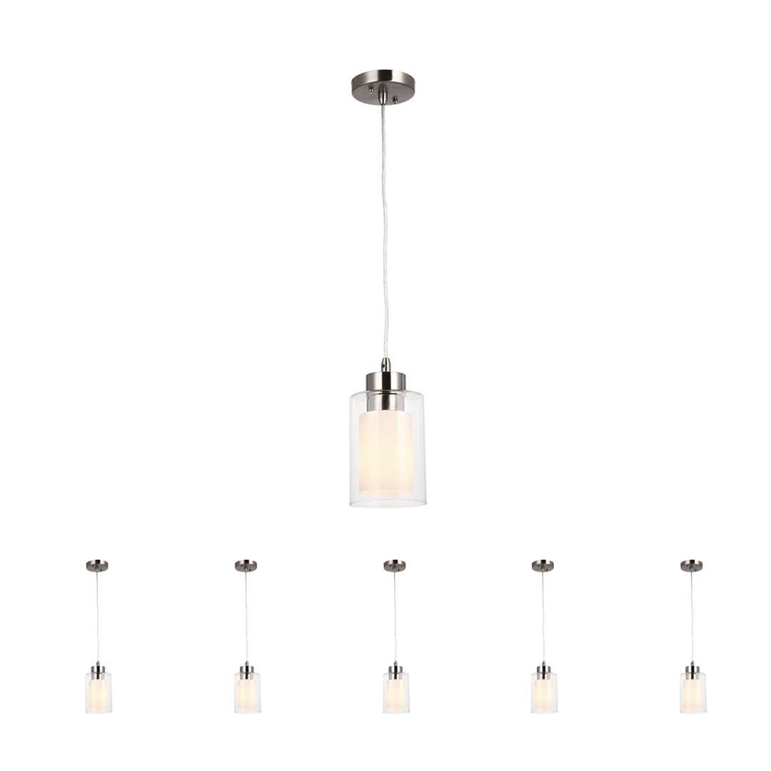 8W Cylinder Shape LED Pendant Light, Brushed Nickel Finish, 4000K (Cool White), 500 Lumens, ETL Listed