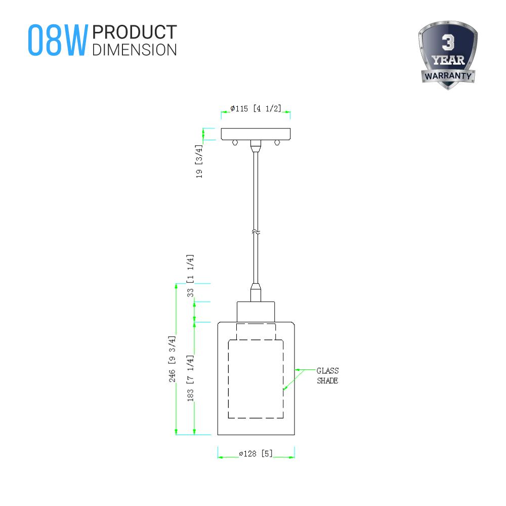 8W Cylinder Shape LED Pendant Light, Brushed Nickel Finish, 4000K (Cool White), 500 Lumens, ETL Listed