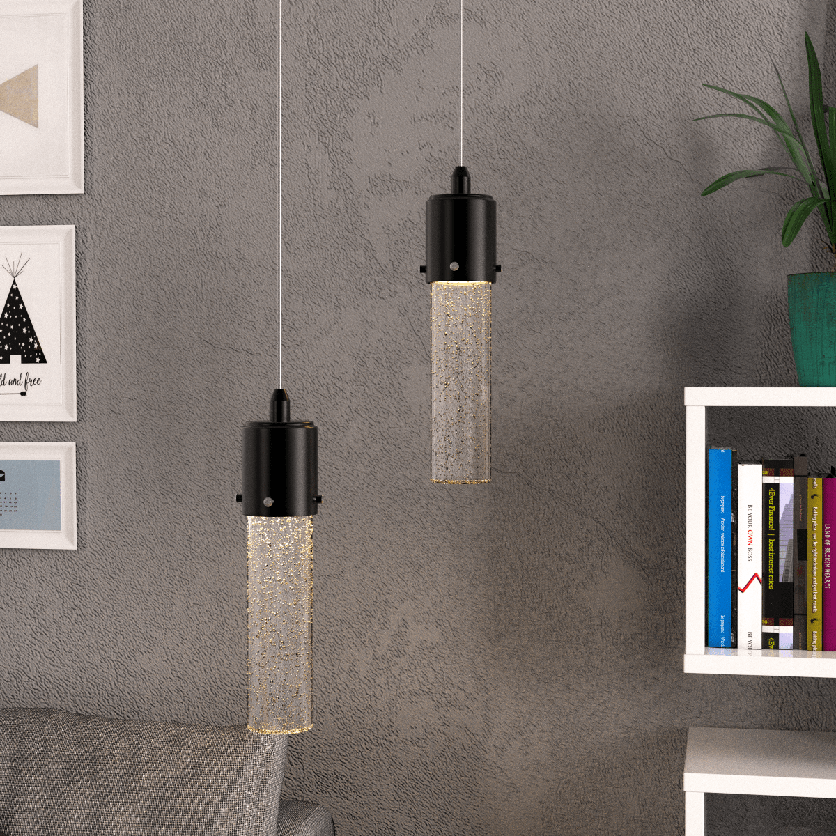 8W Dimmable LED Pendant Ceiling Light, 3000K (Warm White), Seedy Glass Shade, Dimmable, 400 Lumens, ETL Listed