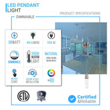 8W Dimmable LED Pendant Ceiling Light, 3000K (Warm White), Seedy Glass Shade, Dimmable, 400 Lumens, ETL Listed
