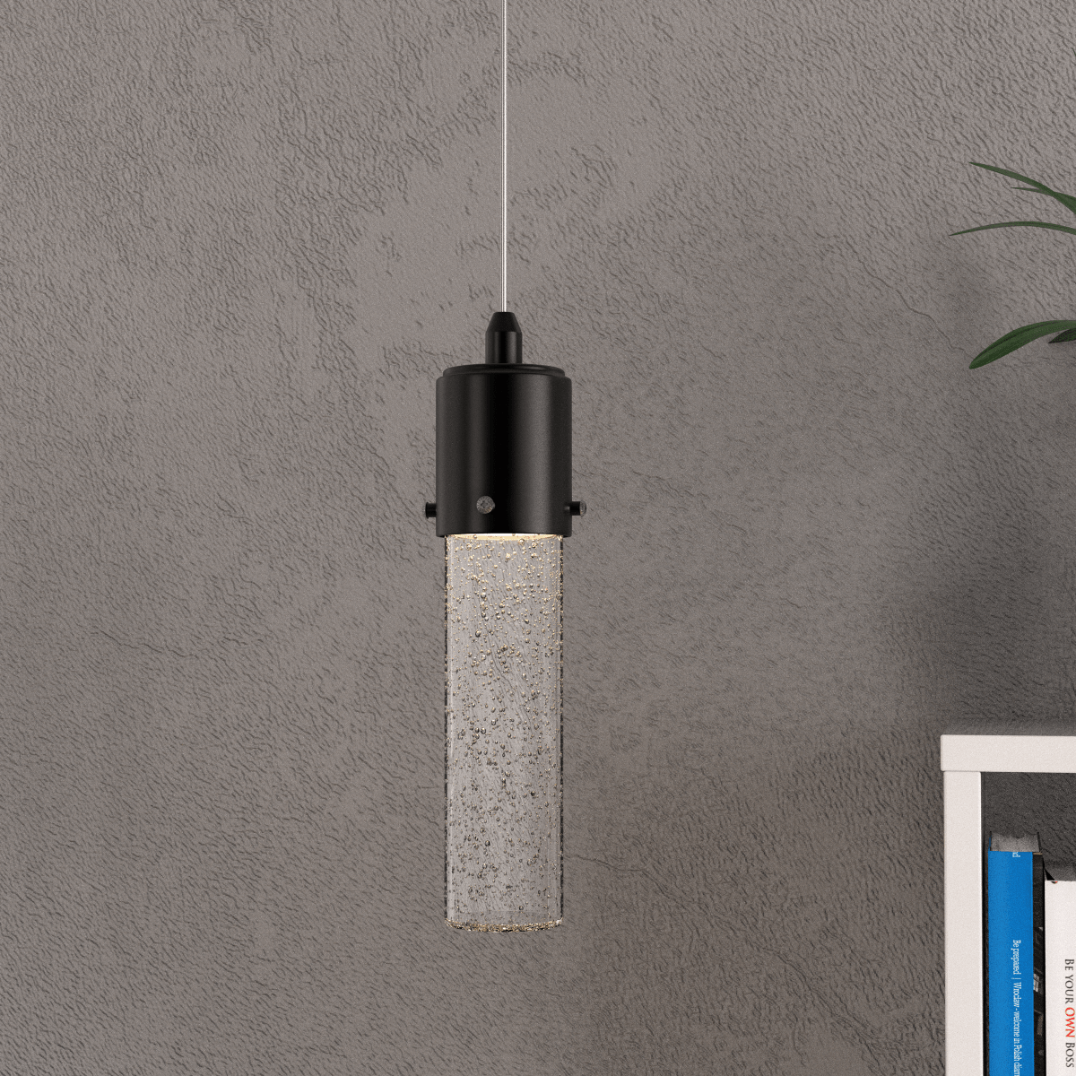 8W Dimmable LED Pendant Ceiling Light, 3000K (Warm White), Seedy Glass Shade, Dimmable, 400 Lumens, ETL Listed