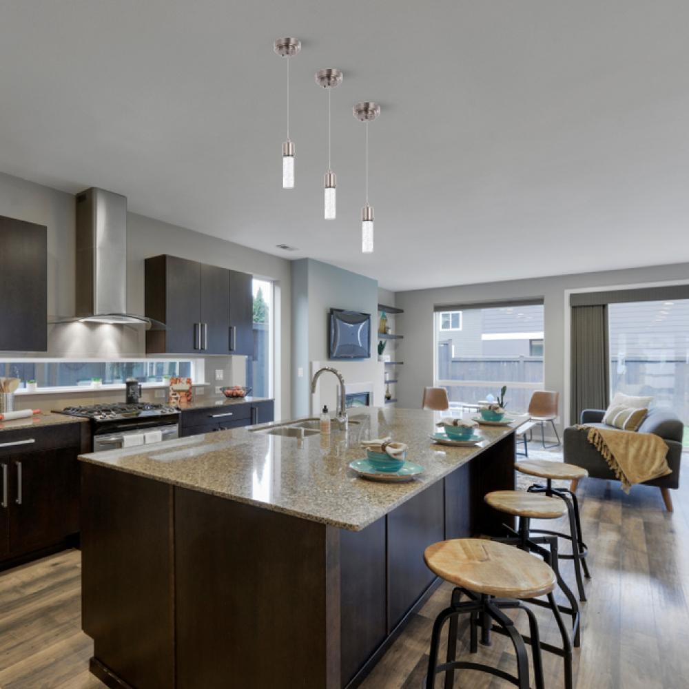 8W Dimmable LED Pendant Ceiling Light, 3000K (Warm White), Seedy Glass Shade, Dimmable, 400 Lumens, ETL Listed