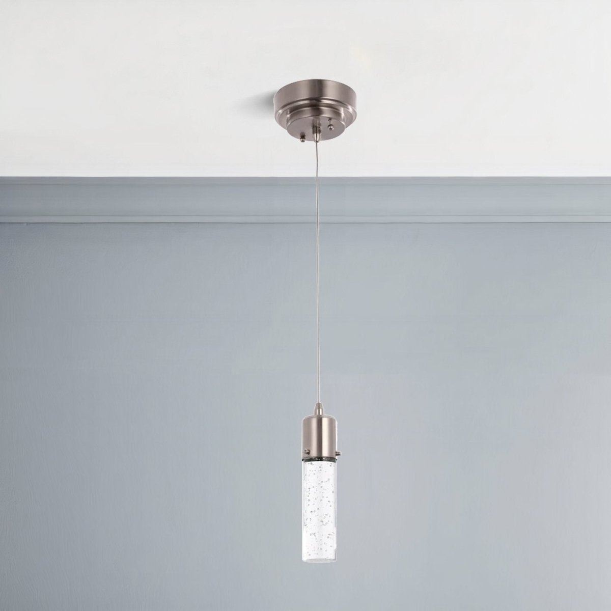 8W Dimmable LED Pendant Ceiling Light, 3000K (Warm White), Seedy Glass Shade, Dimmable, 400 Lumens, ETL Listed