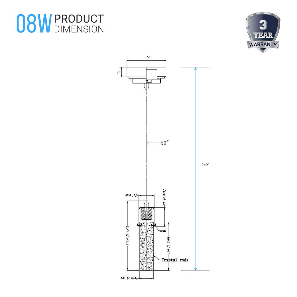 8W Dimmable LED Pendant Ceiling Light, 3000K (Warm White), Seedy Glass Shade, Dimmable, 400 Lumens, ETL Listed