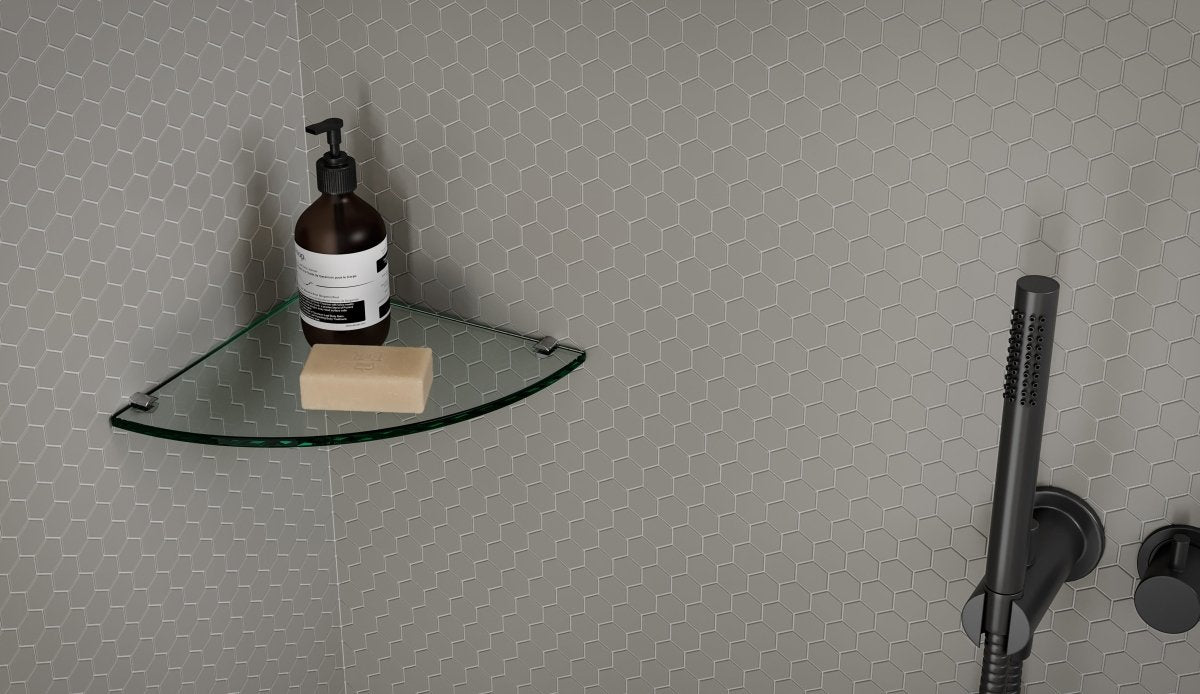 9 in Glossy Tempered Glass Corner Shelf with Hardware - 8 mm Surface Mount