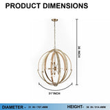 9-Light Brass Finish Hardware with Nature Brown Corn Leaf Rope Pendant Light, E12 Base - 31“D x 36"H