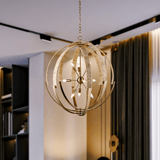 9-Light Brass Finish Hardware with Nature Brown Corn Leaf Rope Pendant Light, E12 Base - 31“D x 36"H