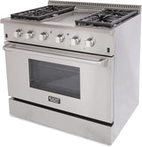 KUCHT Professional 36 in. 5.2 cu. ft. Propane Gas Range with Sealed Burners, Griddle and Convection Oven in Stainless Steel with Classic Silver Knobs