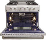 KUCHT Professional 36 in. 5.2 cu. ft. Propane Gas Range with Sealed Burners, Griddle and Convection Oven in Stainless Steel with Classic Silver Knobs