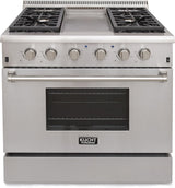 KUCHT Professional 36 in. 5.2 cu. ft. Propane Gas Range with Sealed Burners, Griddle and Convection Oven in Stainless Steel with Classic Silver Knobs