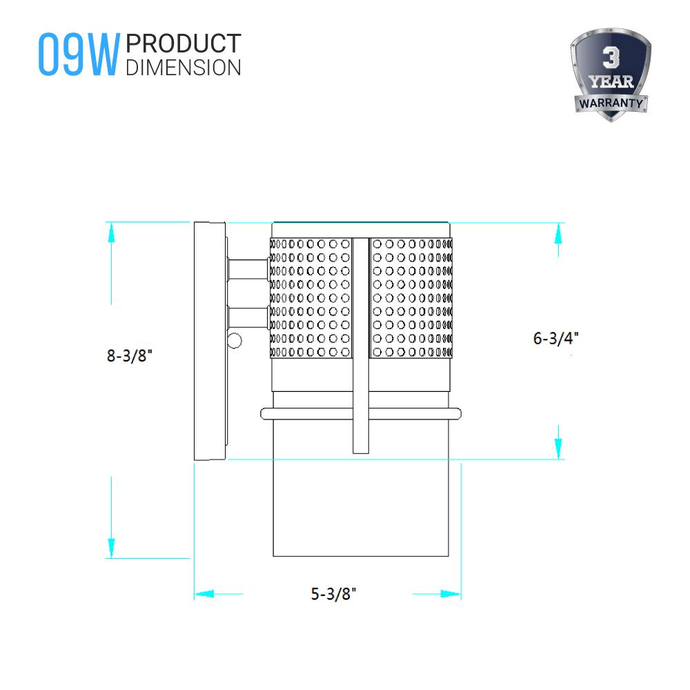 9W Cylinder LED Wall Sconce Light 5000K Daylight White, 500 Lumens, LED Outdoor Wall Light, Clear Bubble Glass, 120V Dimmable ETL Listed Textured Black Finish