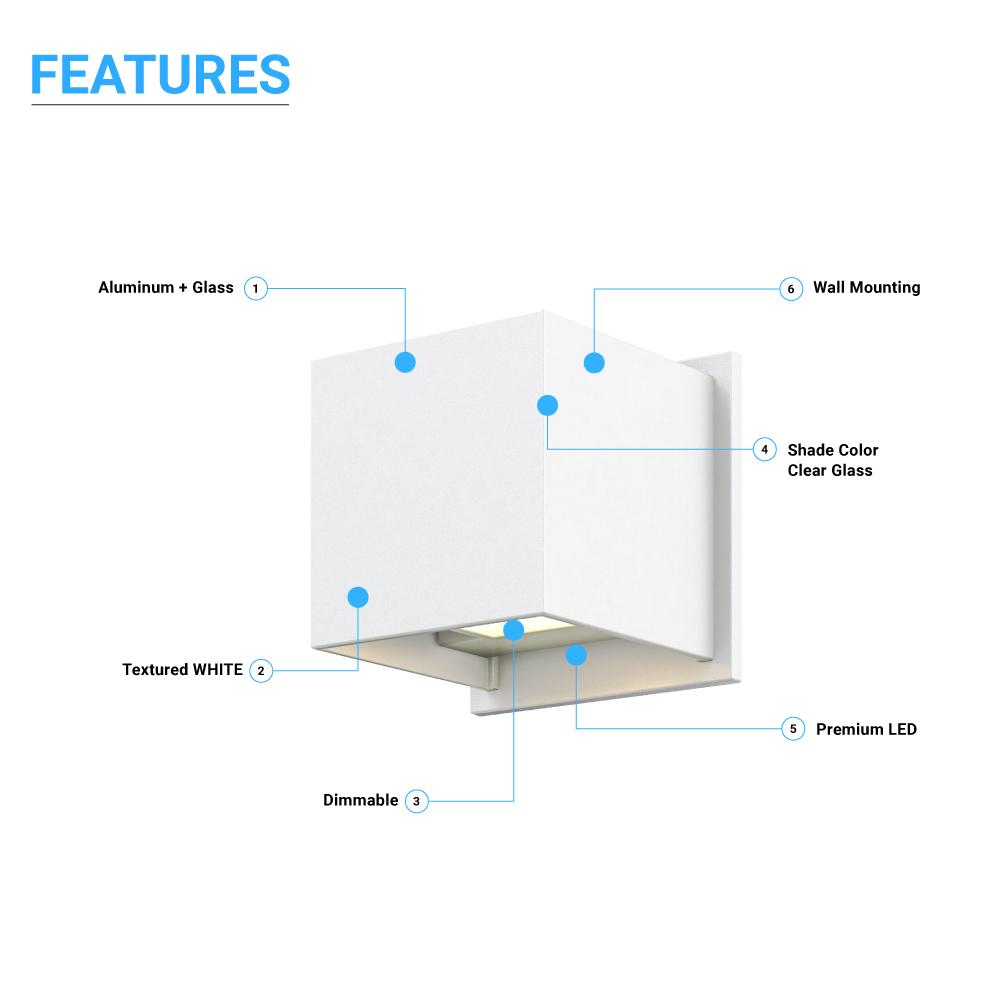 9W Square Shape LED Wall Sconce, 3000K Warm White, 500LM, Clear Glass, Wall Mount, 120V Triac Dimmable ETL Damp Location