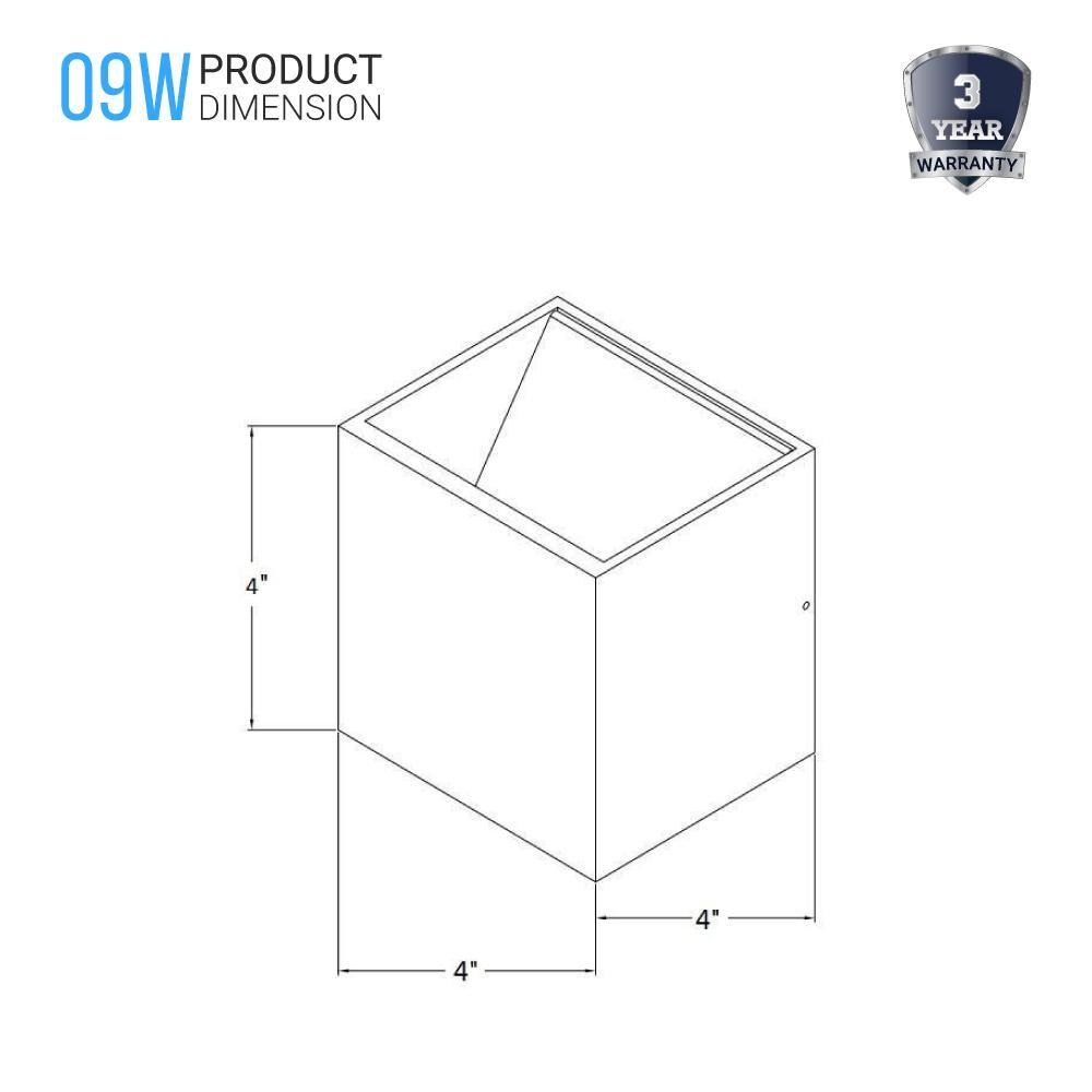 9W Square Shape LED Wall Sconce, 3000K Warm White, 500LM, Clear Glass, Wall Mount, 120V Triac Dimmable ETL Damp Location