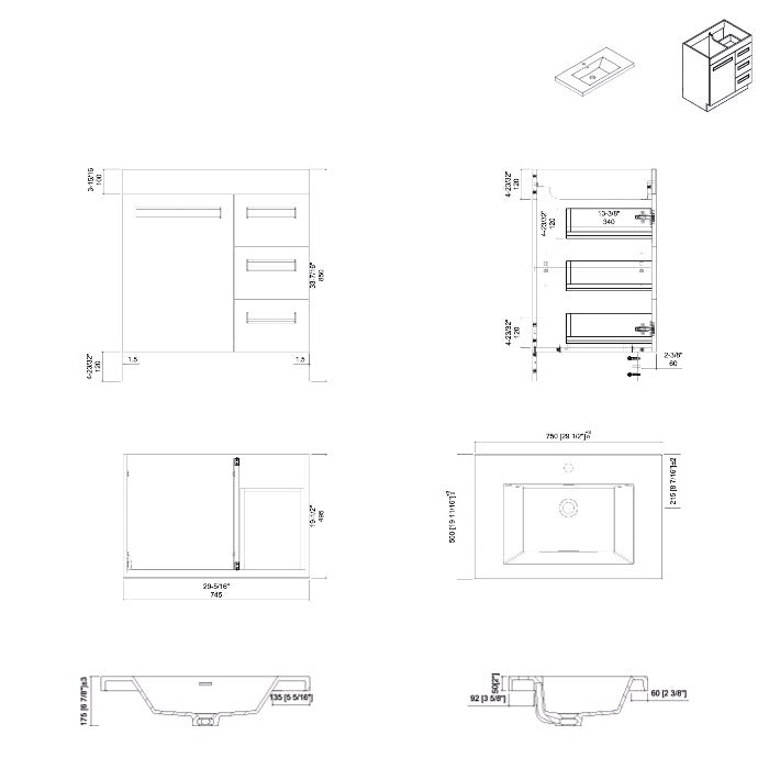 Alpha Floating / Wall Mounted Bathroom Vanity with Acrylic Sink