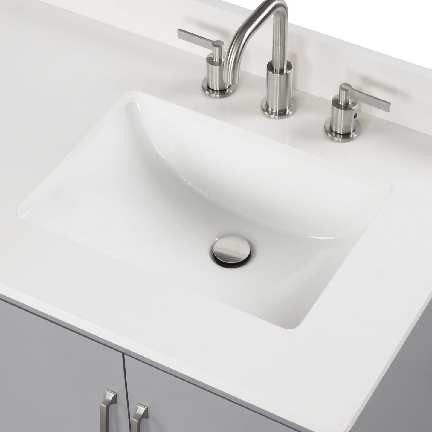Gray 30" Luton Freestanding Solid Wood Bathroom Vanity With Crystal White Engineered Stone Sink Top & 4 In. Backsplash in Nature Wood Finish