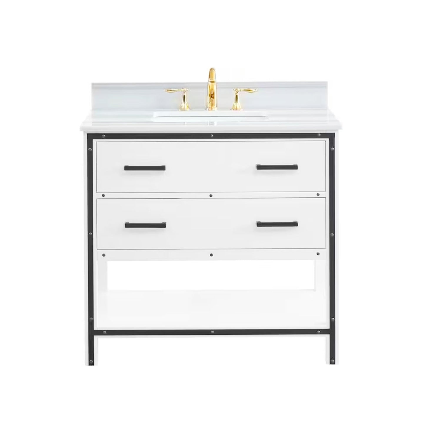 Hendrick 37 In. White Freestanding Solid Wood Bathroom Vanity with Marmara White Marble Top With 4" Backsplash