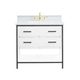Hendrick 37 In. White Freestanding Solid Wood Bathroom Vanity with Marmara White Marble Top With 4" Backsplash